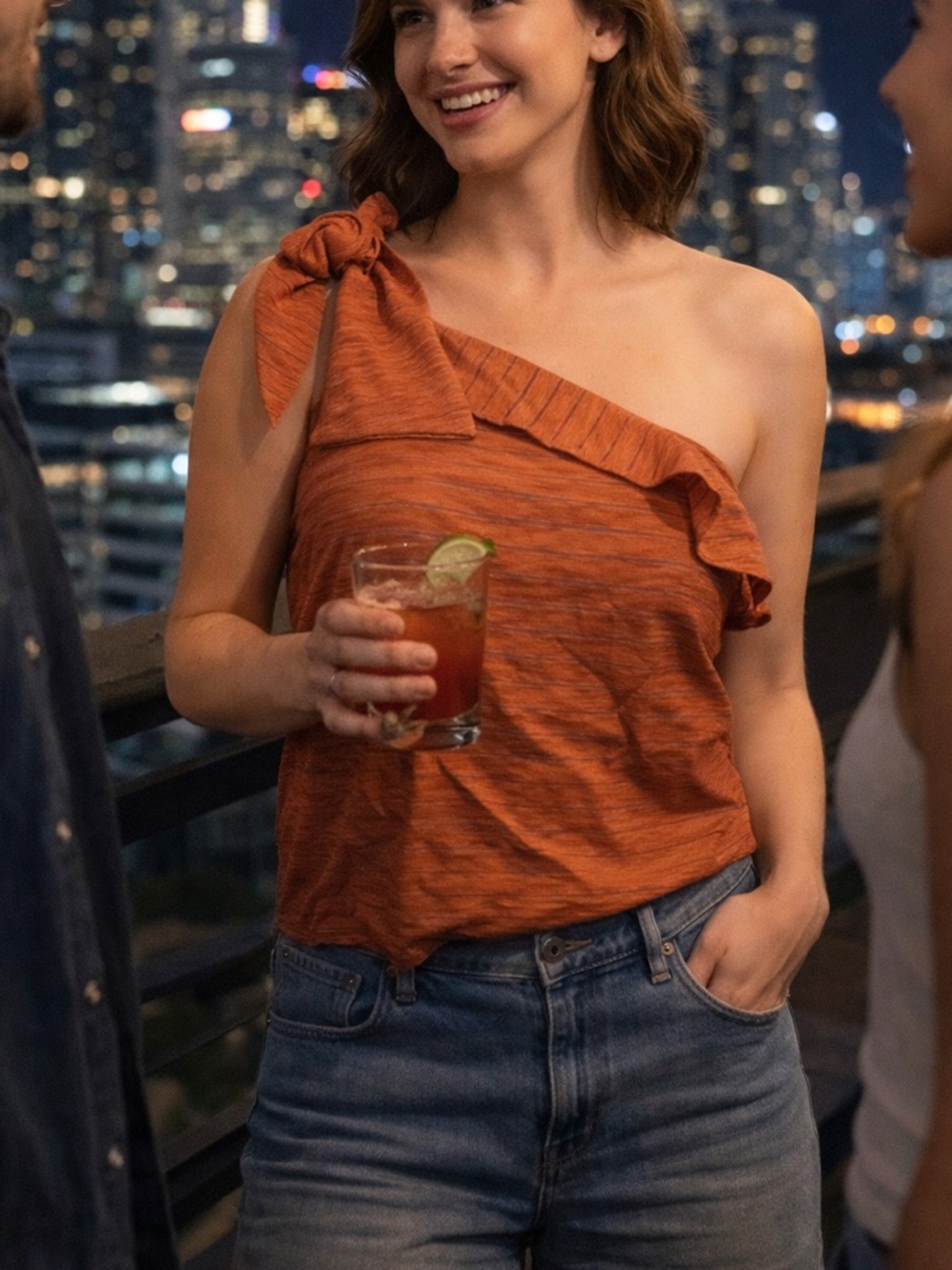 NINE WEST- Women’s Rustic Orange One-Shoulder Top Size Large
